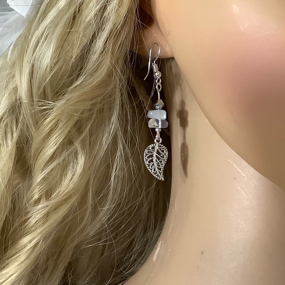 🌸 3PC PENDANT GEMSTONE NECKLACE LEAF EARRINGS RING MOONSTONE BUNDLE SET SILVER - Picture 8 of 12